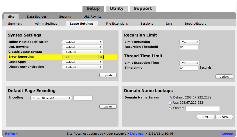 Setting up the Error Reporting in Lasso 8.x