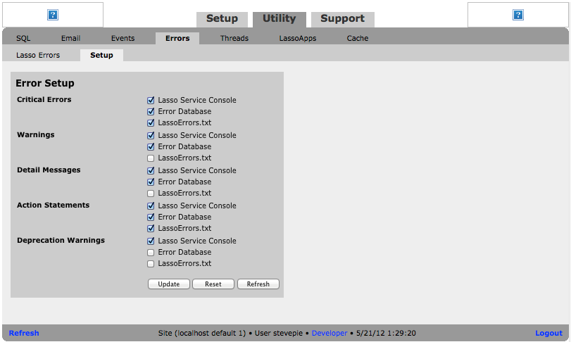 Setting up Error Logs in Lasso 8.x