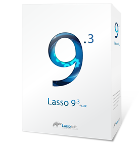 White and blue product box of Lasso Server 9.3 with LUX the new Lasso Admin Interface